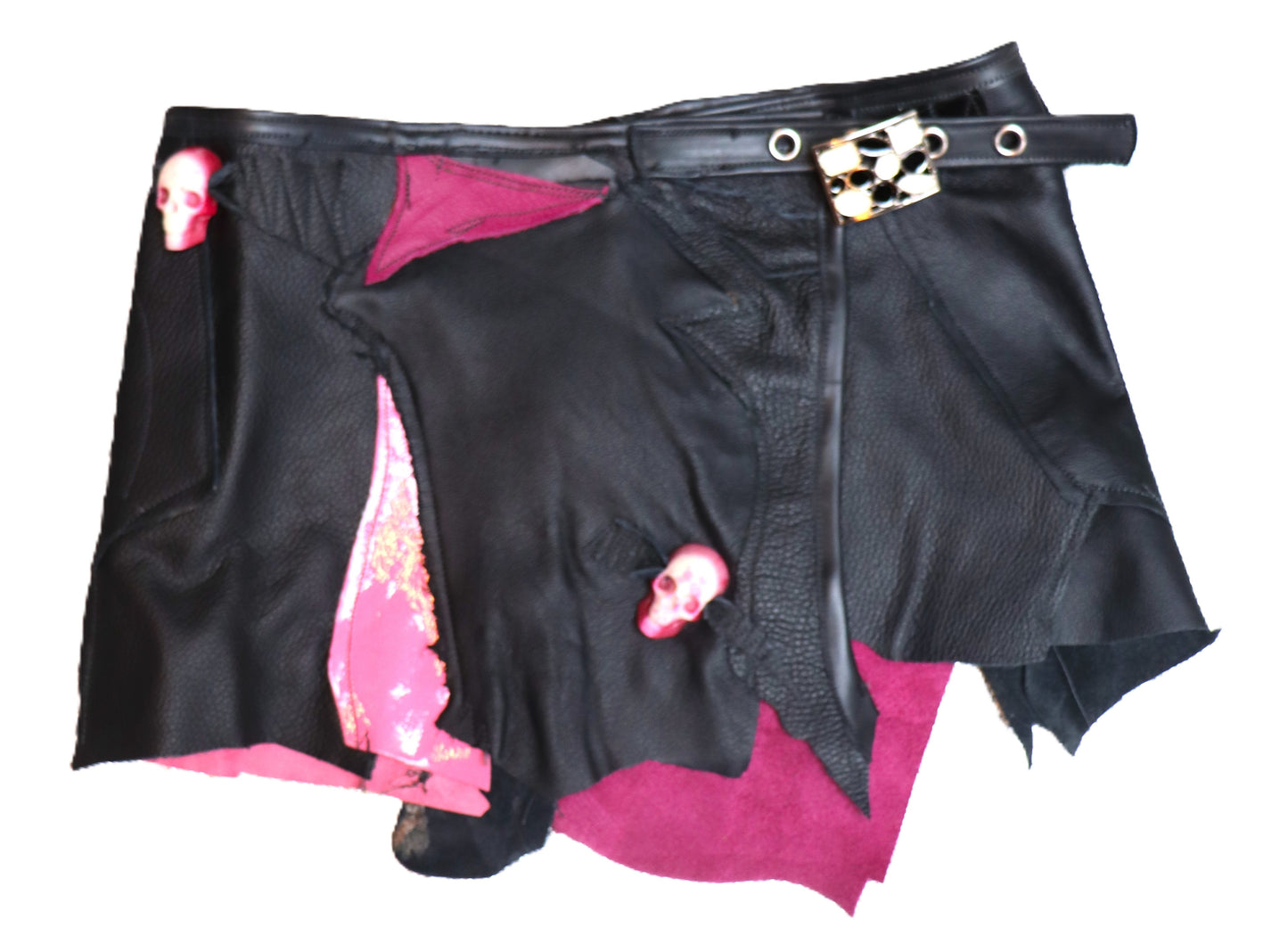 Lederrock pink mit Totenköpfe
