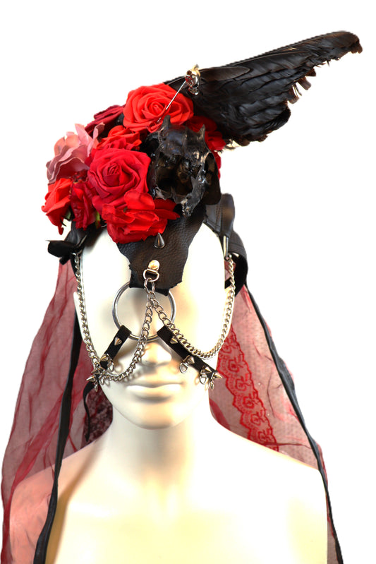 Kopfschmuck mit Schädel/Rabenschwinge