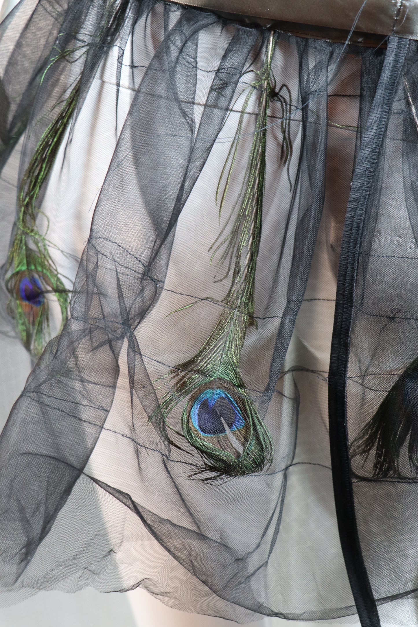Tüll mit  Pfauenfedern